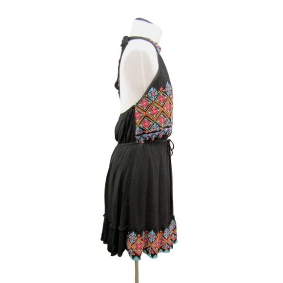Savanna Jane Black Embroidered Halter Mini Dress Open Back Womens Size M Boho - Picture 6 of 11